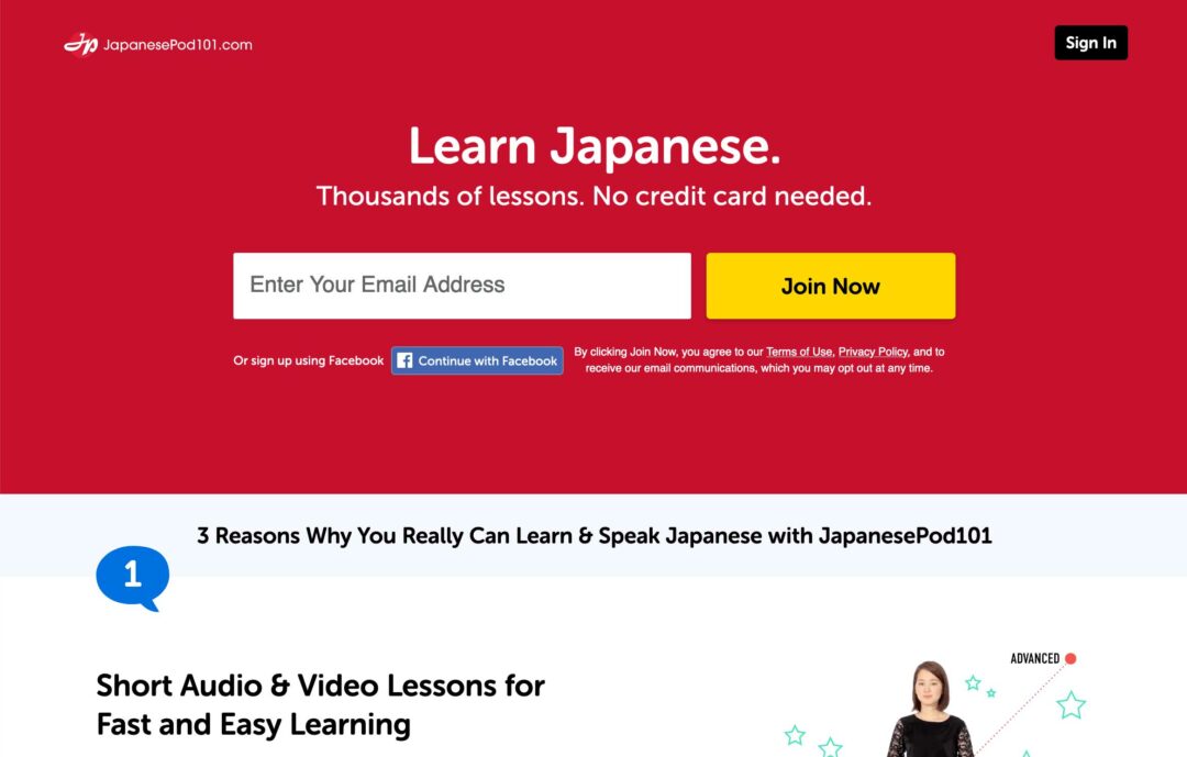 JapanesePod101 Homepage Screenshot